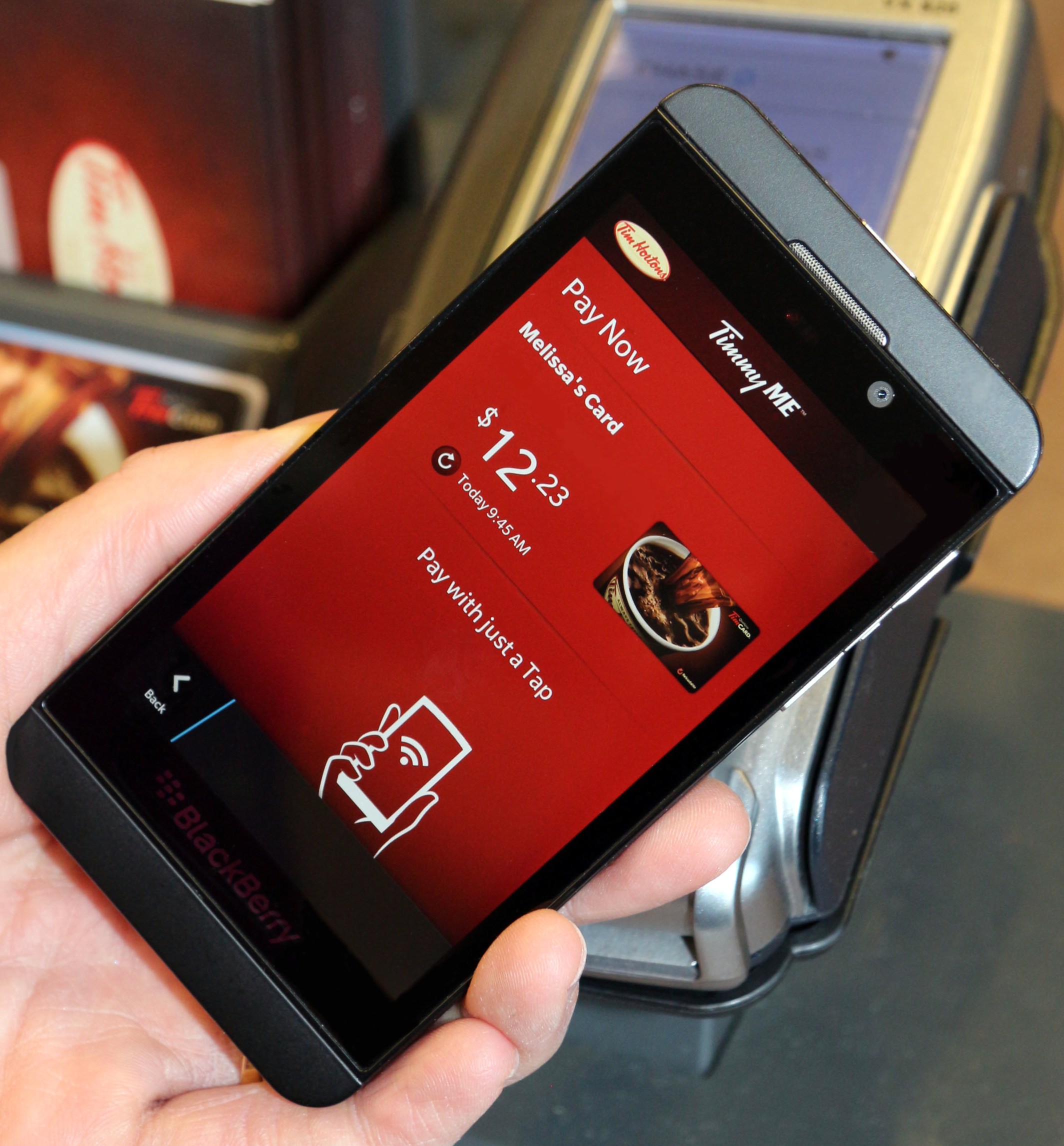 Canadian coffee chain Tim Hortons this week commercially launched an NFC-payments service using host-card emulation–believed an industry first. The service enables users to tap to pay with the chain's closed-loop payments service, Tim Card, using BlackBerry NFC phones.